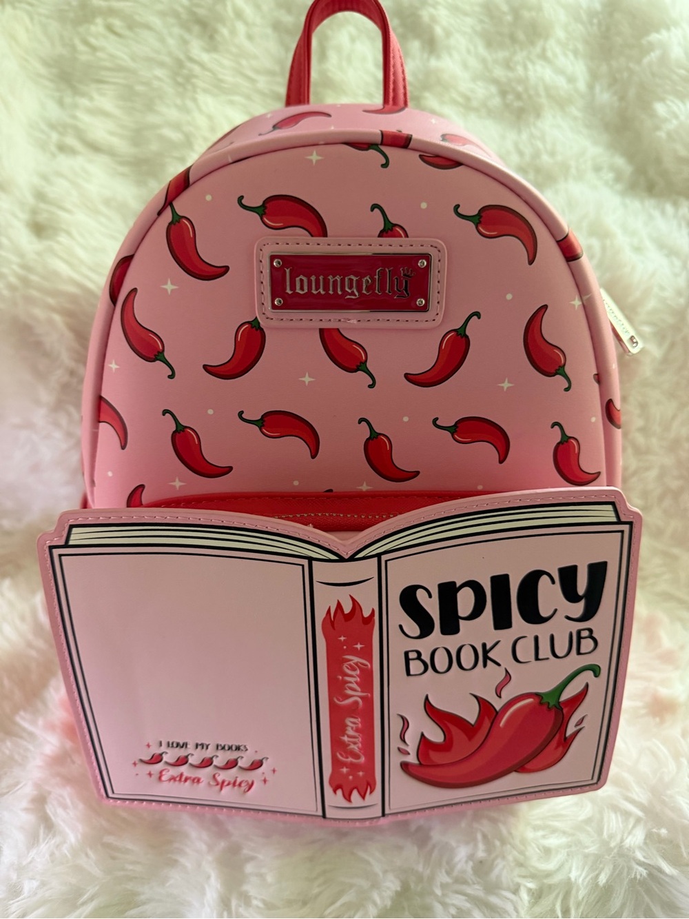 Loungefly Pink Chili Pepper 'Spicy Book Club' Kids Mini Backpack - Picture 1 of 5